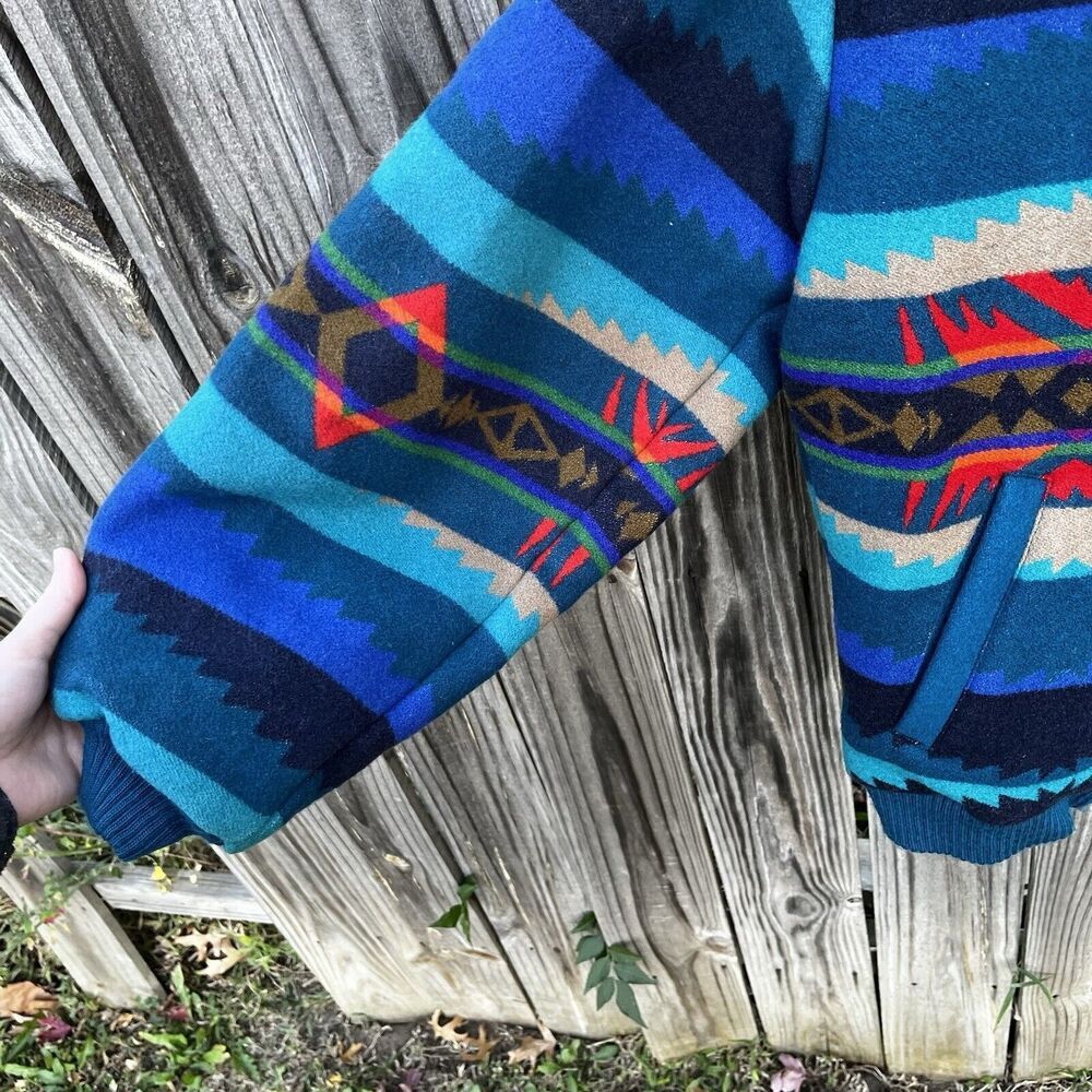 Pendleton Blue And Red Patterned Bomber Jacket - image 7